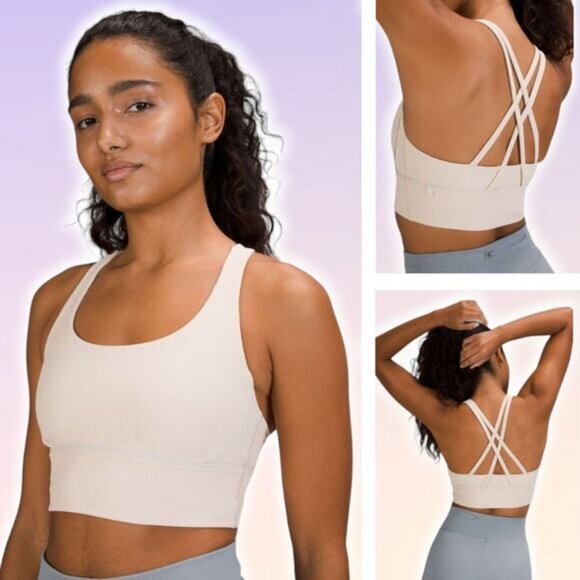 LULULEMON Energy Bra Longline Ribbed Medium Support B–D Cups Size 4 Chantilly - Picture 1 of 6